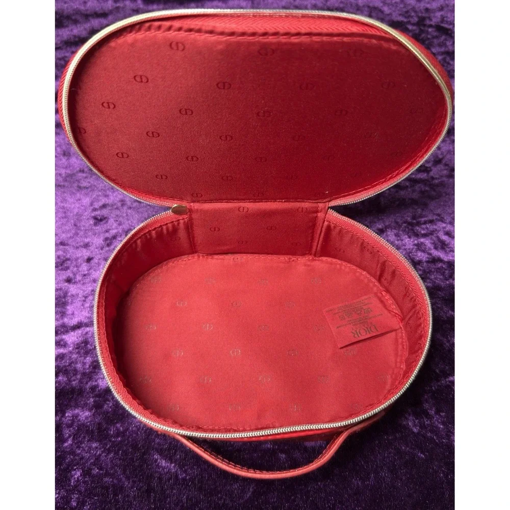 Dior Patent Red‎ Pouch Zip Cosmetic Handle Travel Bag Makeup Perfume Jewelry